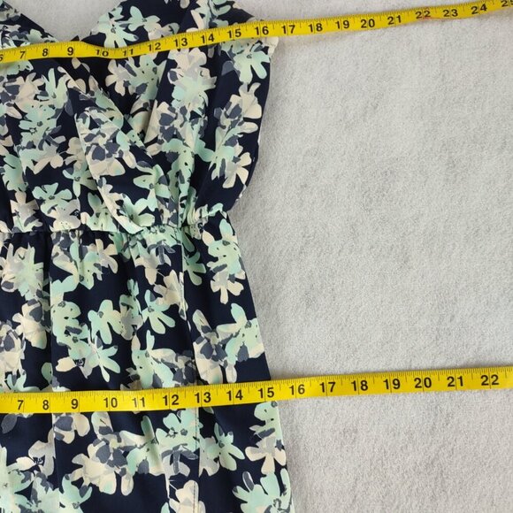 Banana Republic Faux Wrap Maxi Dress – Floral Print – Size 4P – Navy & Mint - Picture 9 of 11